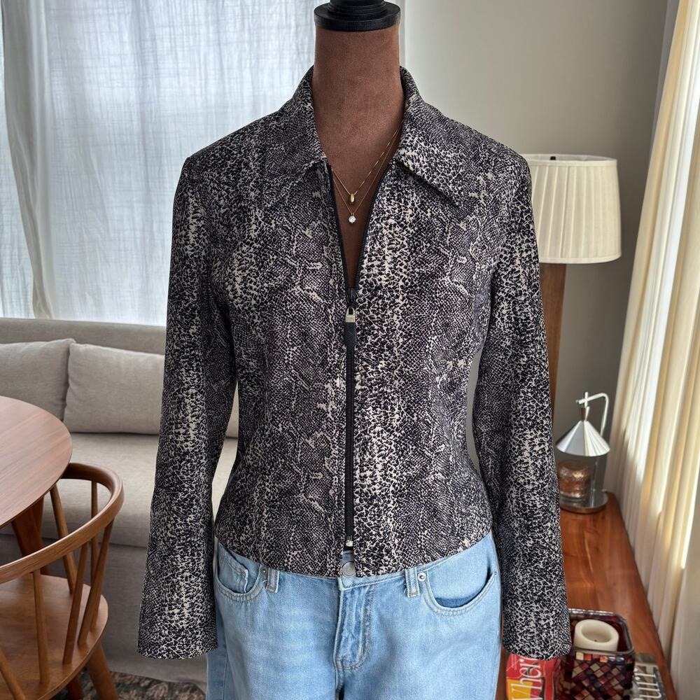 90s Vintage Positive Attitude Python Print Zip Front‎ Shirt Jacket Petite Size 4